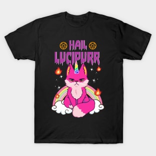 Cute & Funny Satanic Hail Lucipurr Rainbow Emo Cat T-Shirt